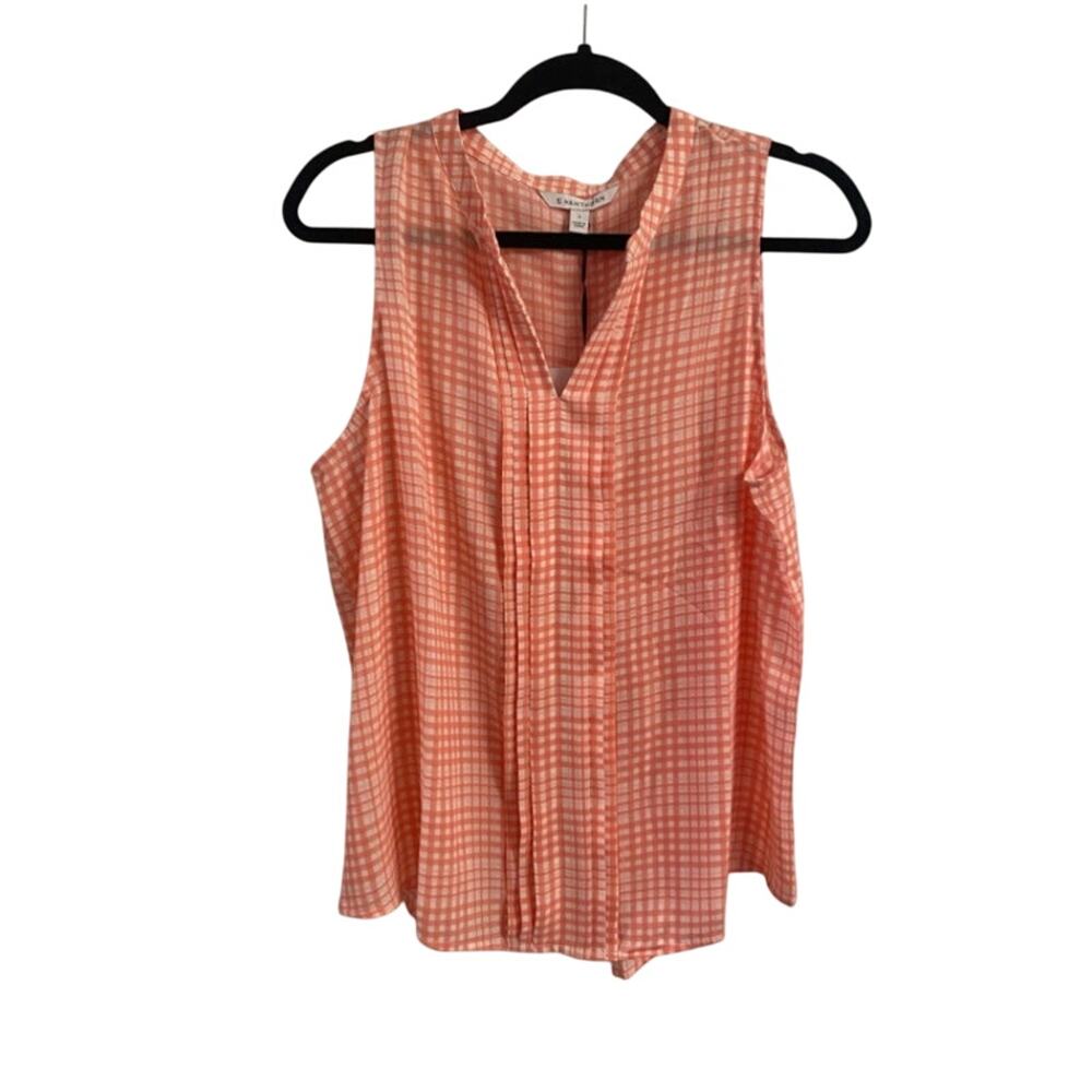 41 Hawthorn Summer Blouse Pleat / Split Neck Pink White Medium Preppy Casual